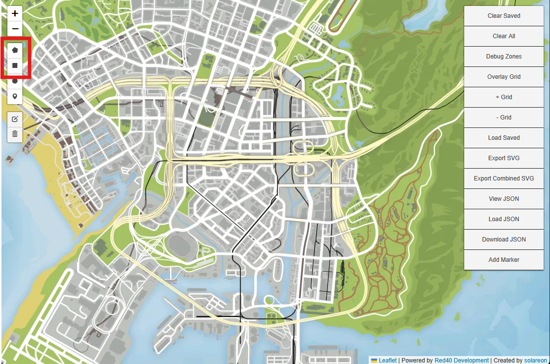 Red40 Zones tool with a newly drawn polygon zone