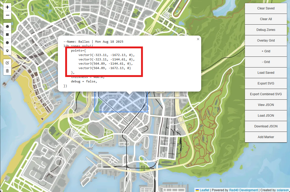 Selecting a polygon in the Red40 Zones tool