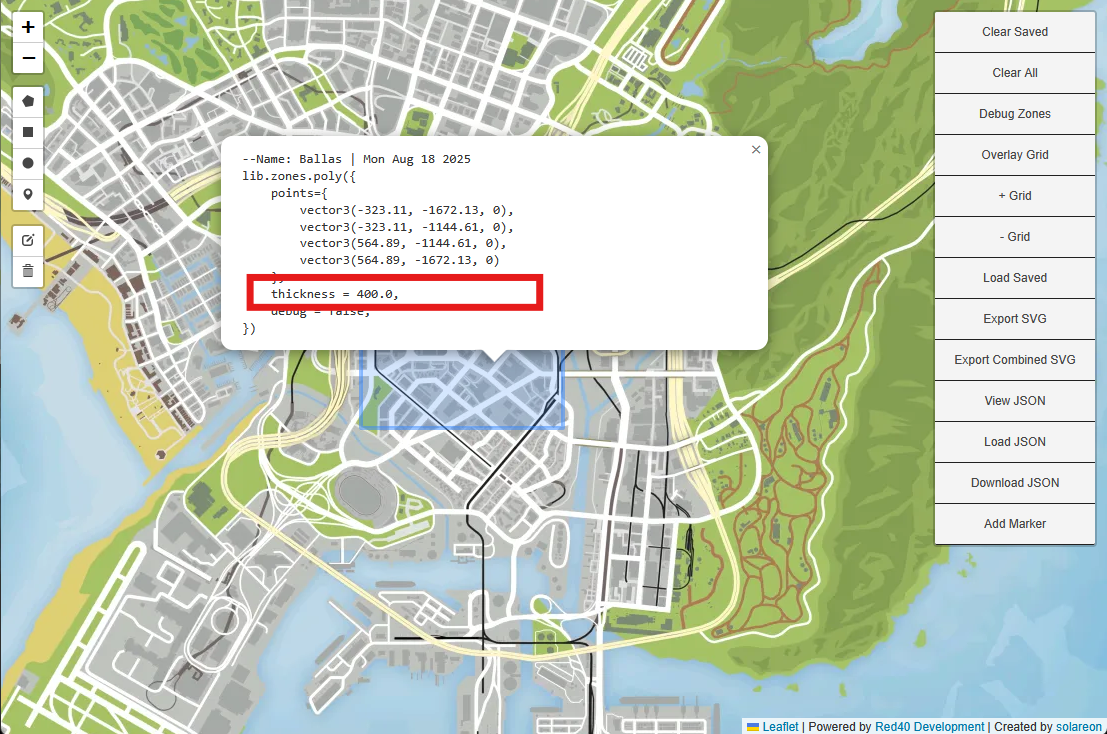 Zone thickness value in the Red40 Zones tool